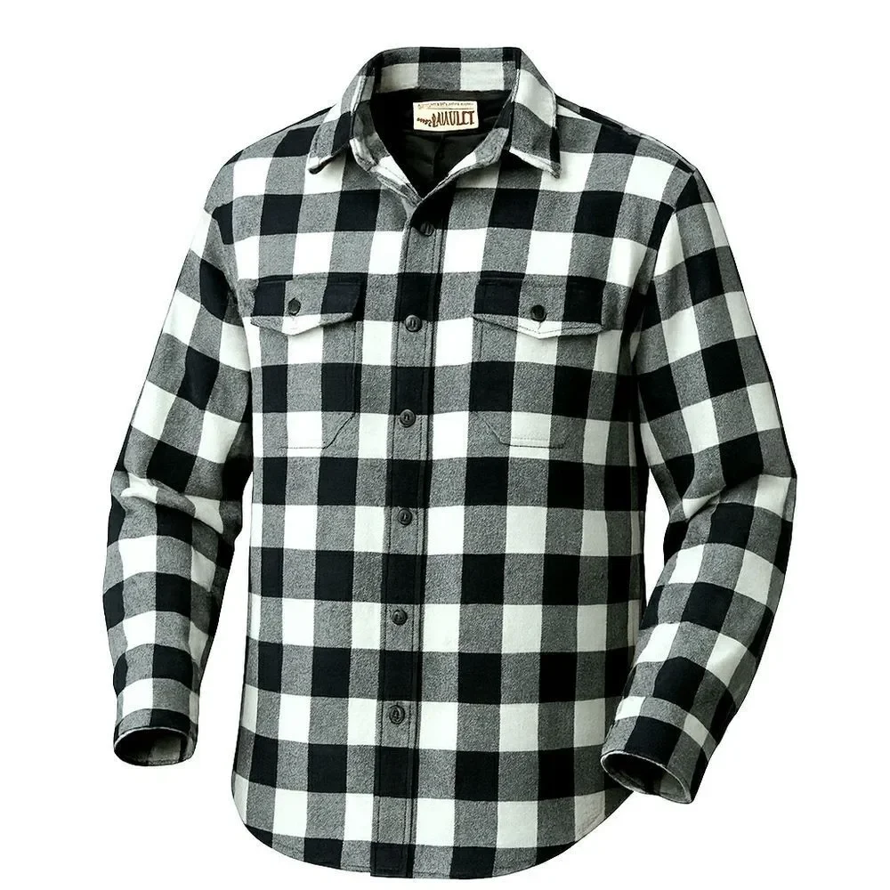 DULUTH TRADING CO Plaid Shacket Fleece Lined Heavy Workwear Black White Men's M